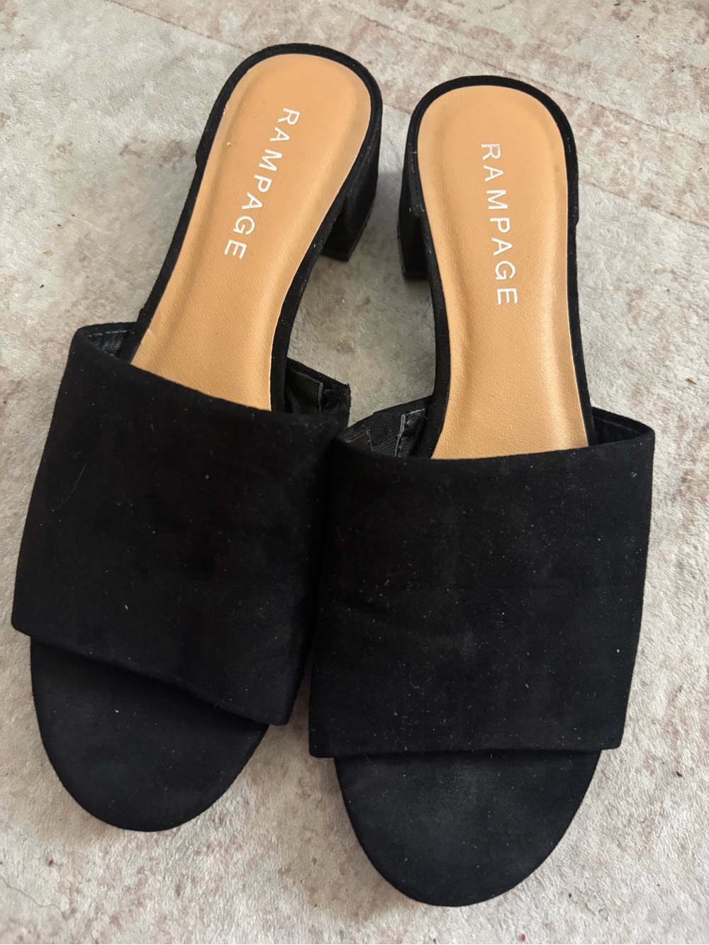 Rampage Black Suede Wide Strap Block Heel Mules